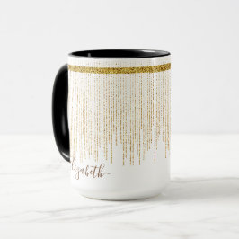 Taza Nombre de Monograma con Brillo Dorado Elegante