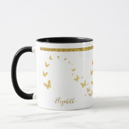 Taza Nombre de monograma con brillo dorado elegante
