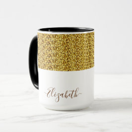 Taza Nombre de monograma con brillo dorado elegante