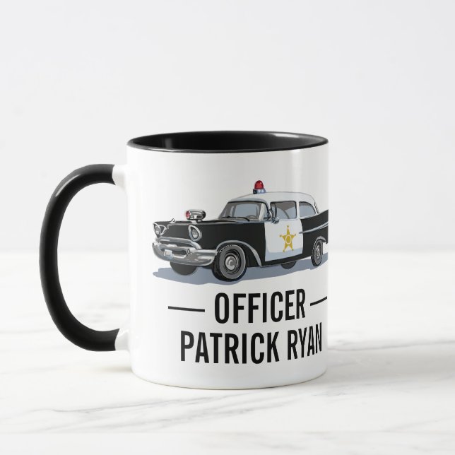 Taza Nombre de monograma de coche de la policía de cose (Izquierda)