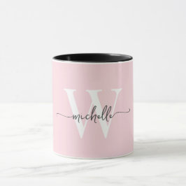 Taza Nombre de monograma de guión de caligrafía con rub