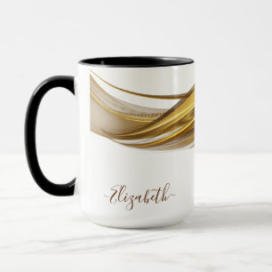 Taza Nombre de monograma elegante con brillo dorado