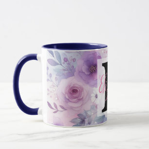 Taza Nombre de monograma en acuarela Flores en pasteles