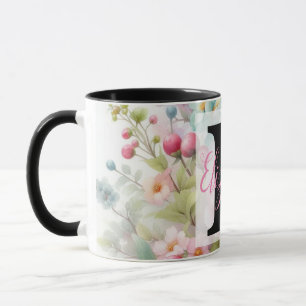 Taza Nombre de monograma en acuarela Flores en pasteles