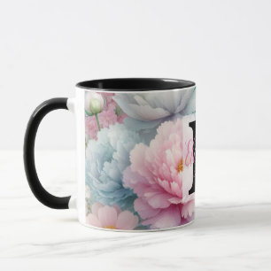 Taza Nombre de monograma en acuarela Flores en pasteles