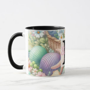 Taza Nombre de monograma en acuarela Flores marinas con