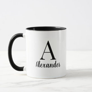 Taza Nombre de monograma negro moderno personalizado