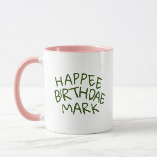 Taza Nombre de nacimiento de Happee con texto verde
