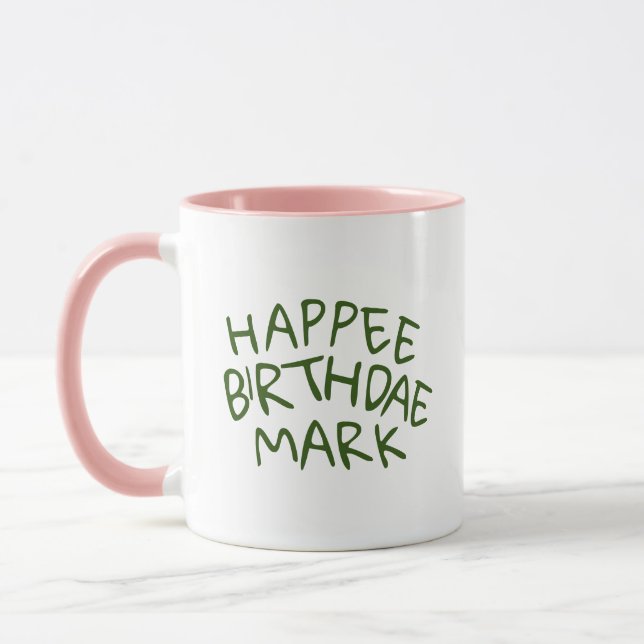 Taza Nombre de nacimiento de Happee con texto verde (Izquierda)