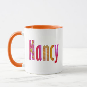 Taza Nombre de "Nancy", letras de Naranja rosado colori