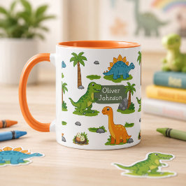Taza Nombre de niños de dinosaurio lindo personalizado