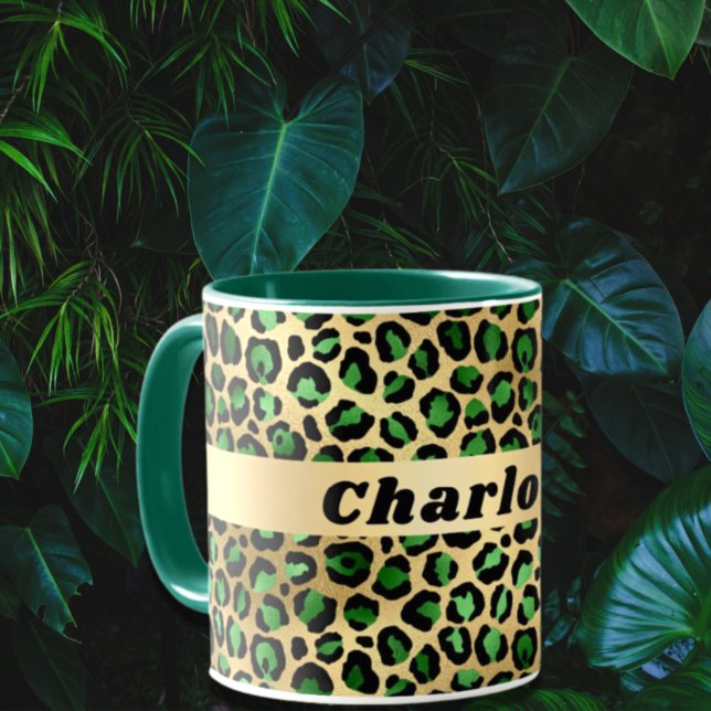 Taza Nombre de patrón de estampado de leopardo de oro v (Subido por el creador)