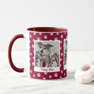 Taza Nombre de perro y fotos pinturas rojas y blancas