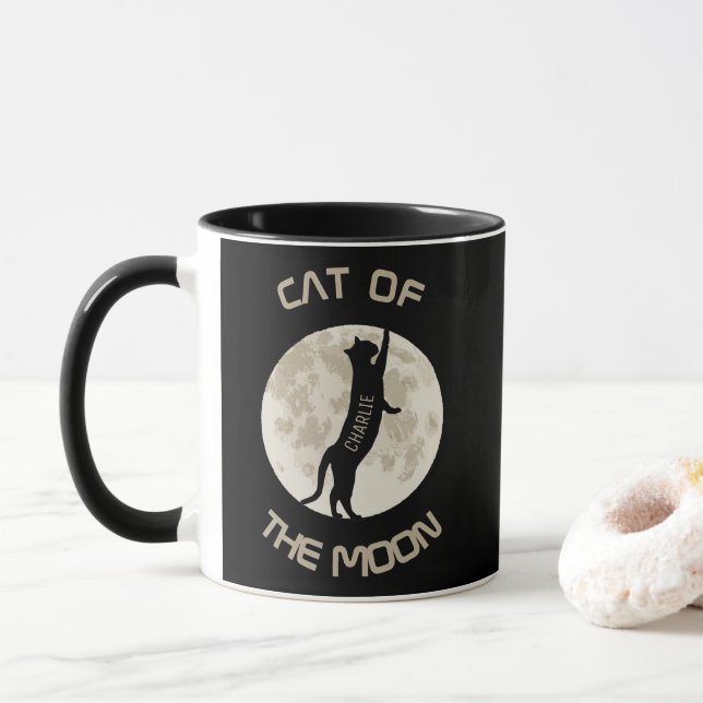 Taza Nombre de personalización del gato de la luna (Con donut)