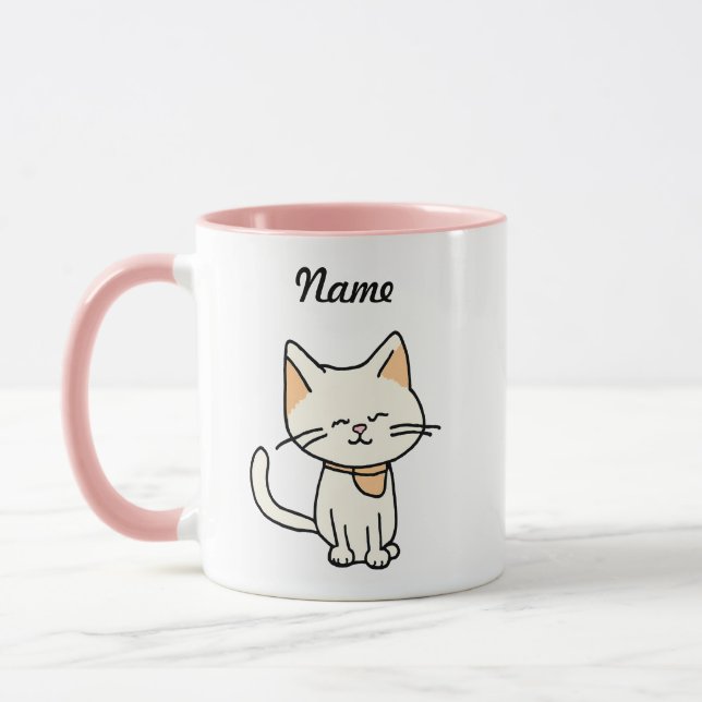 Taza Nombre de Personalizado de gato adorable (Izquierda)