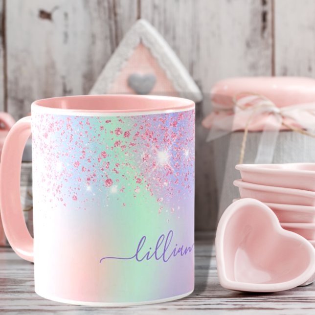 Taza Nombre del arcoiris verde morado del purpurina ros (Subido por el creador)
