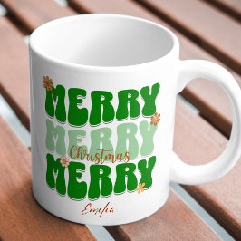 Taza Nombre del Boho de Navidad Retro Groovy Green Merr