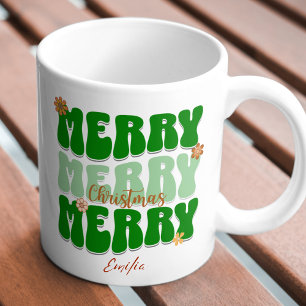 Taza Nombre del Boho de Navidad Retro Groovy Green Merr