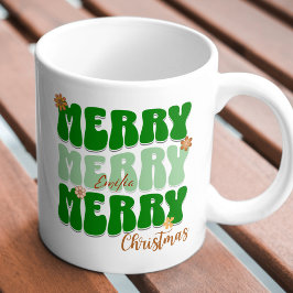Taza Nombre del Boho de Navidad Retro Groovy Green Merr