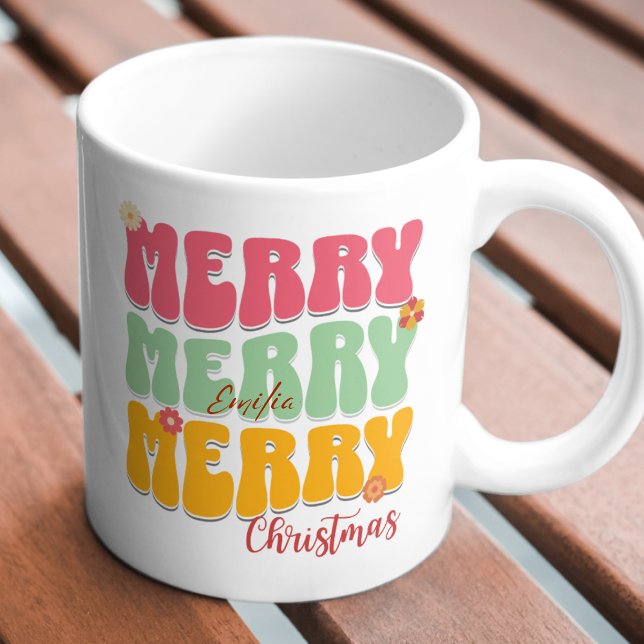 Taza Nombre del Boho de Navidad Retro Groovy Pink Merry (Subido por el creador)