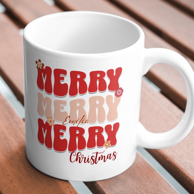Taza Nombre del Boho de Navidad Retro Groovy Red Merry  (Subido por el creador)
