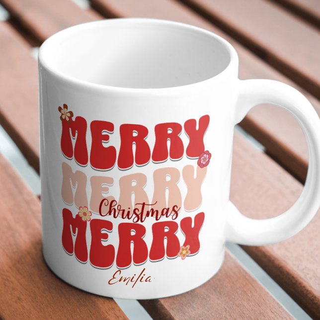 Taza Nombre del Boho de Navidad Retro Groovy Red Merry  (Subido por el creador)