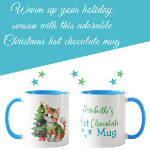 Taza Nombre del gato azul verde chocolate caliente