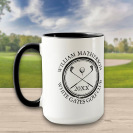 Taza Nombre del golfista y del club, fecha Golf en blan