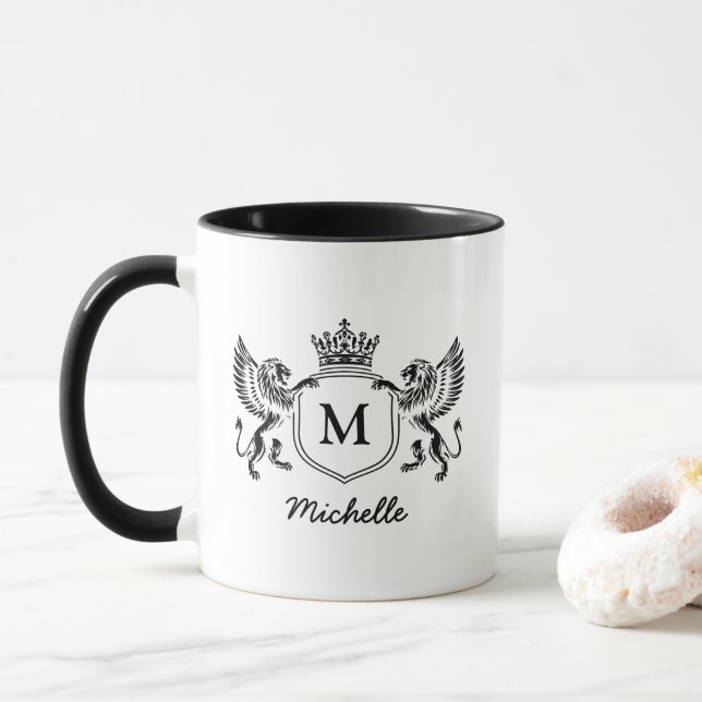 Taza Nombre del guión del monograma del emblema de la c (Con donut)
