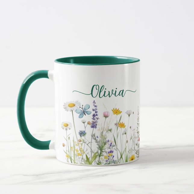 Taza Nombre del guión del Personalizado Wildflowers (Izquierda)