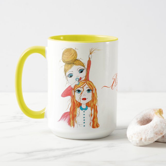 Taza Nombre del Ilustracion de arte capilar (Con donut)