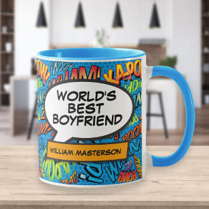 Taza Nombre del mejor novio del mundo divertido retro c