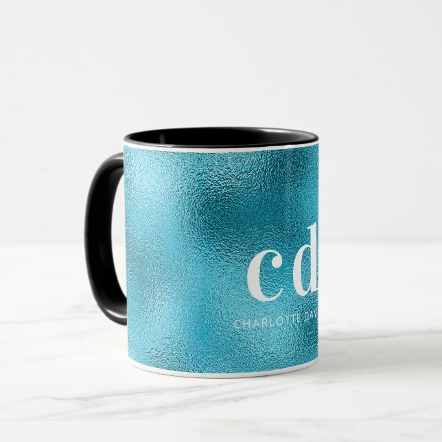 Taza Nombre del monograma blanco del océano azul (Anverso izquierdo)