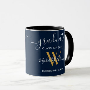 Taza Nombre del Monograma Blue Gold del Graduado Modern