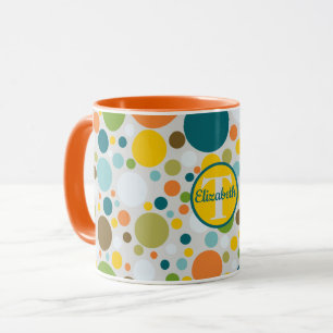 Taza Nombre del monograma del patrón de puntos de polk