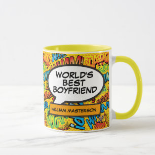 Taza Nombre del novio del cómic divertido retro del mun