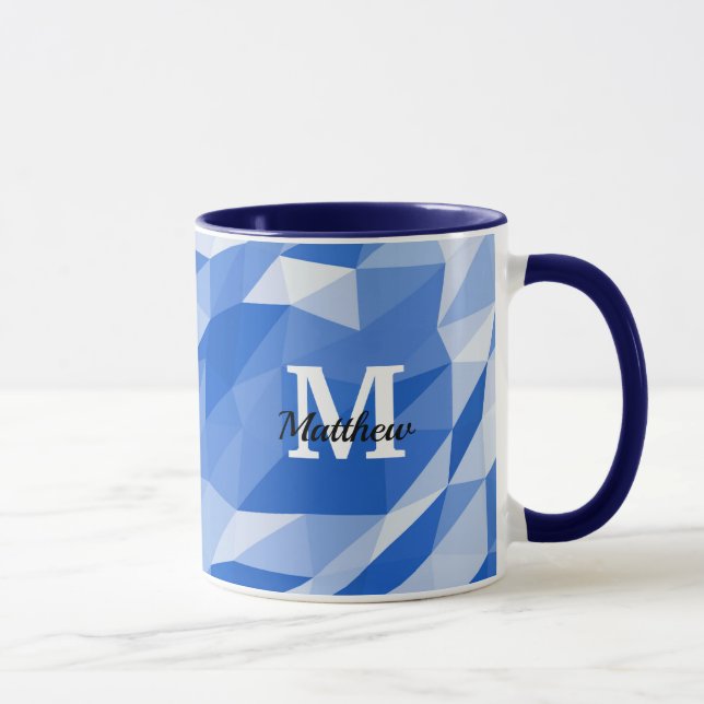 Taza Nombre del personalizable Monograma Geométrico Azu (Derecha)