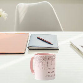 Taza Nombre del rosa de cumpleaños dorado purpurinas de