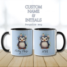 Nombre e iniciales personalizados azules de pingüi