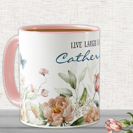 Taza Nombre en la combinación de acuarela elegante Flor
