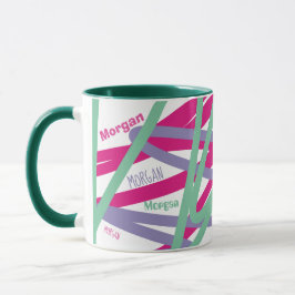 Taza Nombre en todas las líneas color rosa morado Verde