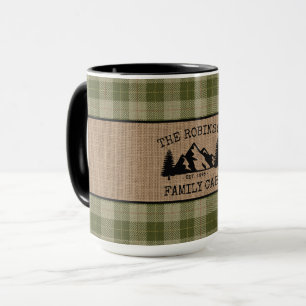 Taza Nombre Familiar Árboles de cabaña Sage Plaid Bur