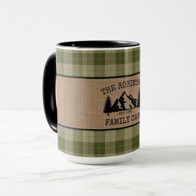 Taza Nombre Familiar Árboles de cabaña Sage Plaid Burla (Anverso izquierdo)