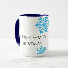 Taza Nombre familiar moderno copo de nieve azul purpuri