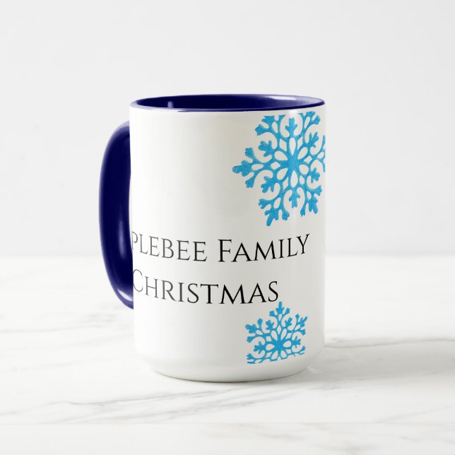 Taza Nombre familiar moderno copo de nieve azul purpuri (Anverso izquierdo)
