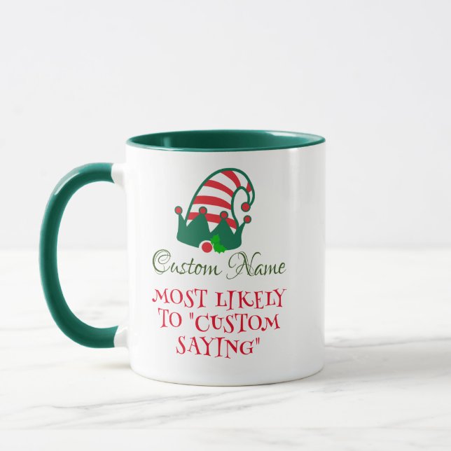 Taza Nombre festivo personalizado, Navidades de texto E (Izquierda)