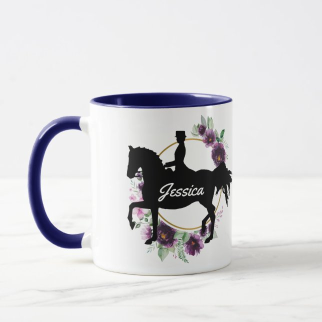 Taza Nombre floral del caballo de cabalgata con traje p (Izquierda)