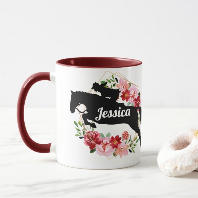 Taza Nombre floral ecuestre personalizado para caballos (Con donut)