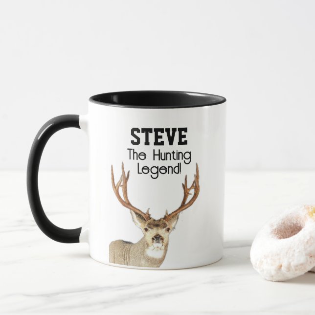 Taza Nombre gracioso Mule Deer Hunting Legend Sports (Con donut)
