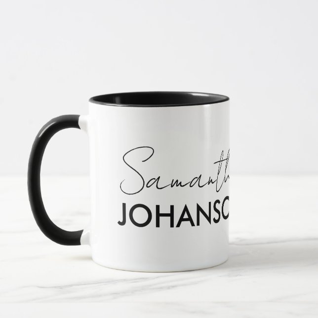 Taza Nombre moderno de guión de monograma Minimalista (Izquierda)